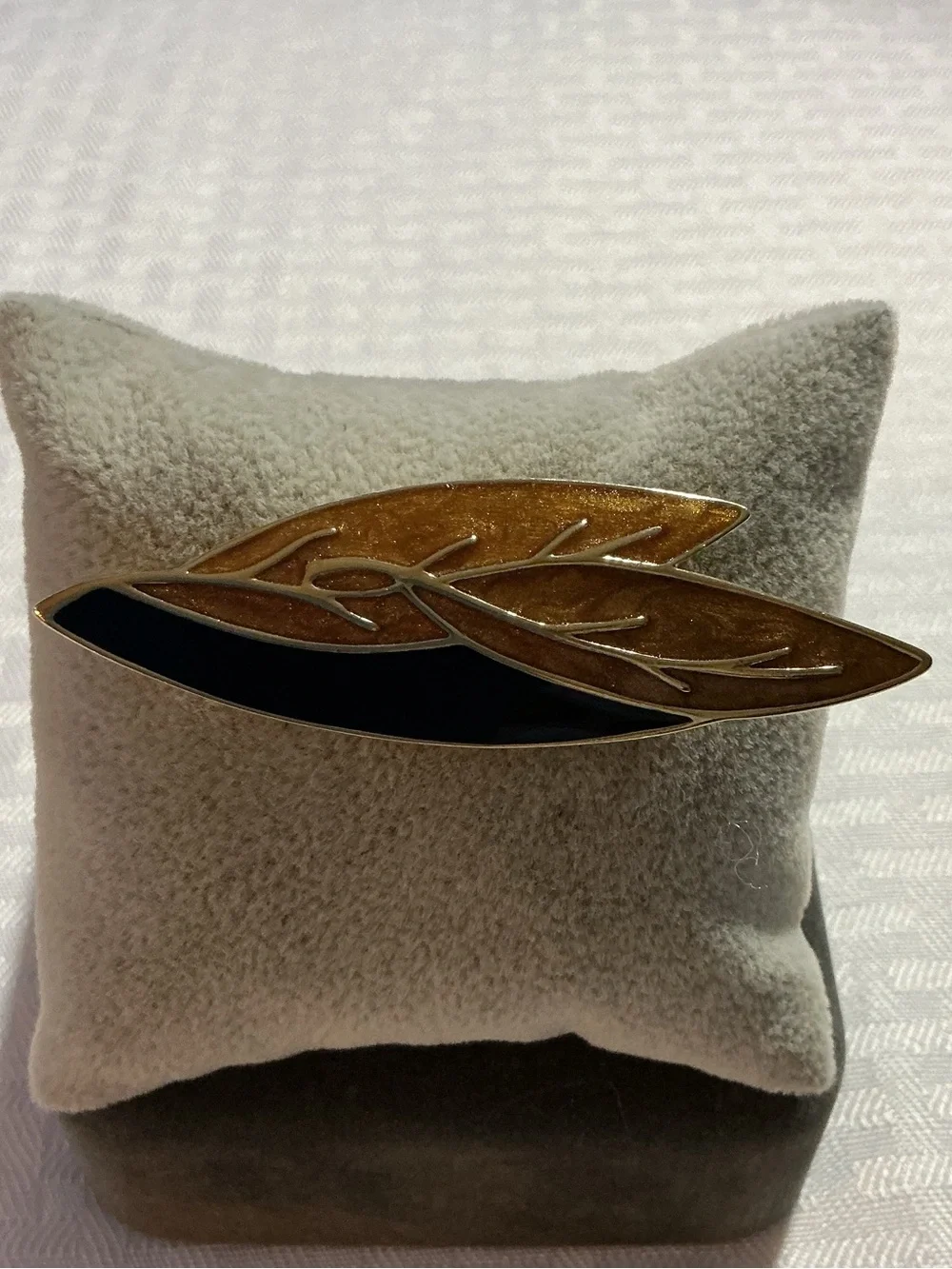 Trifari Vintage (1970s-1980s) Amber and Black Enamel Leaf Gold Tone Brooch